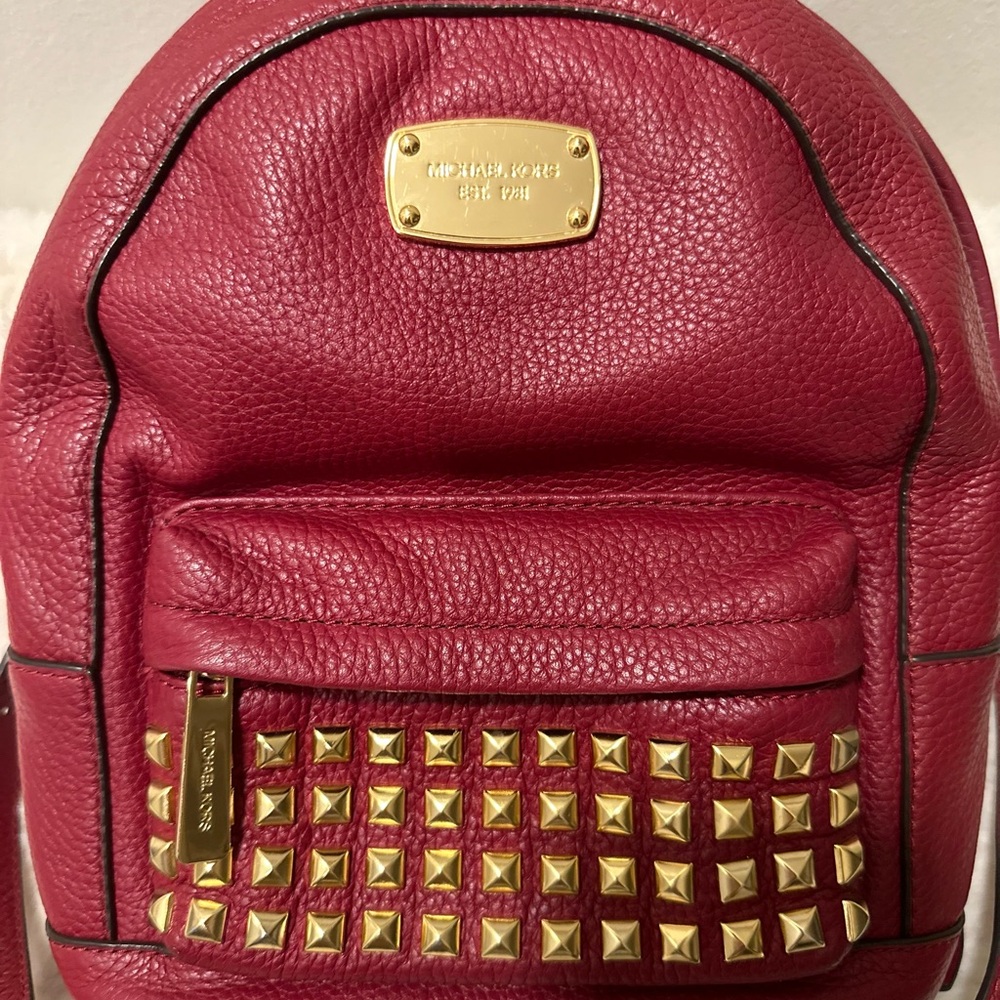 Michael Kors Cherry Leather Backpack with Gold Studs